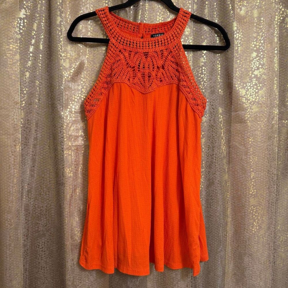 Torrid Orange Crochet High Neck Swing Tank Top Large 0